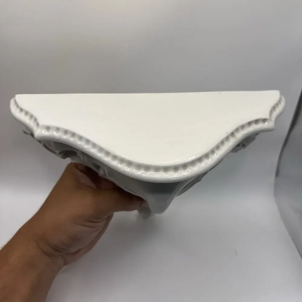 White Porcelain Wall Shelf With Detailed Baroque Style Corbels & Rope Border